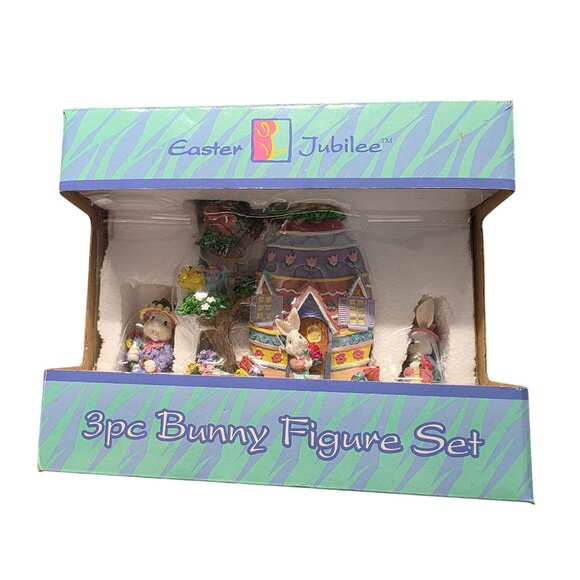 Vintage Easter Jubilee 3 piece Bunny Figurines Set New - Picture 5 of 8